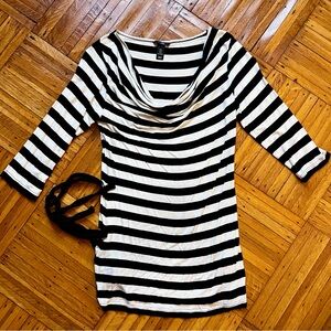 H&M Black + White Striped 3/4 Sleeve Dress w/ Belt